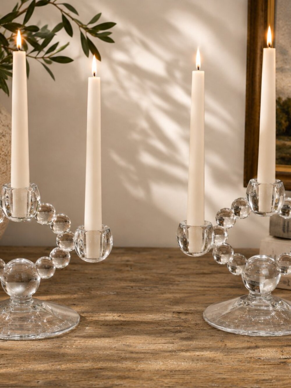 Beaded Glass Bubble Candle Holders Set Of 2 Modern Art Deco Home Decor